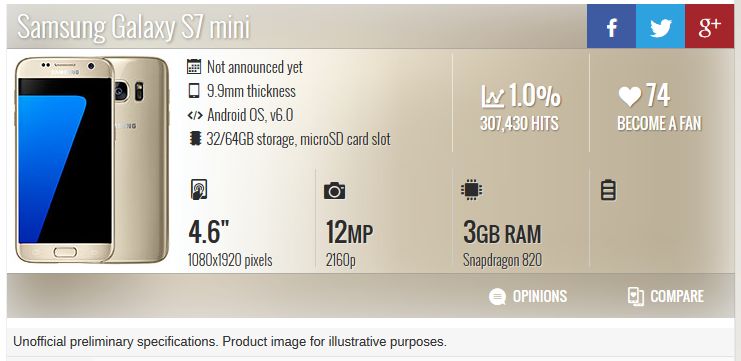 Samsung Galaxy S7 Mini в базе данных GSMArena