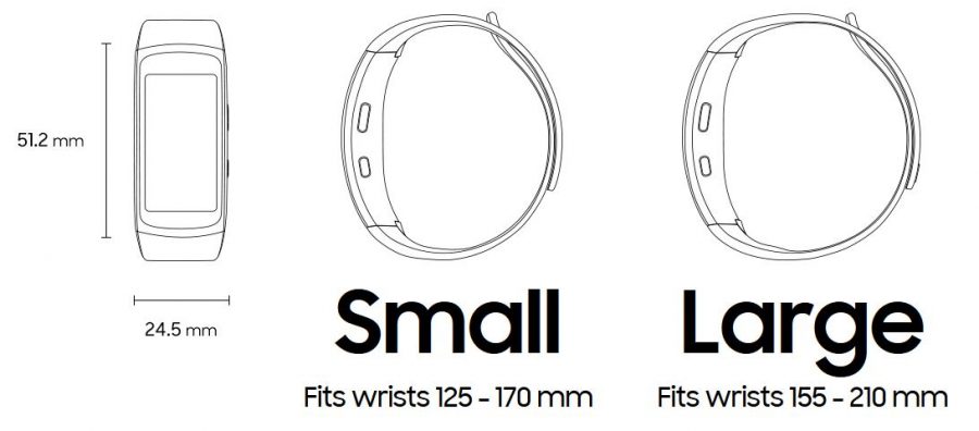 Размеры Samsung Gear Fit 2