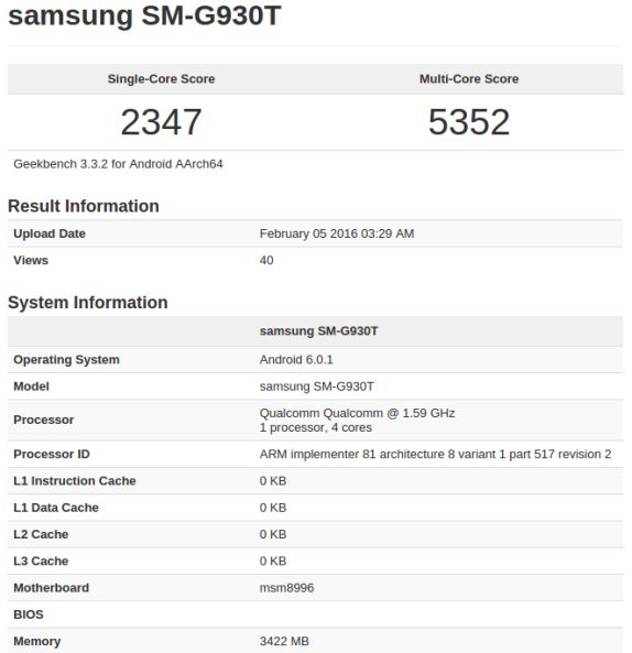 А вот так показал себя в этом бенчмарке Samsung Galaxy S7 SM-G930T (T-Mobile, США)