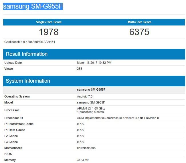  Результаты тестирования Exynos 8895 в GeekBench на примере Samsung Galaxy S8 Plus SM-G955F