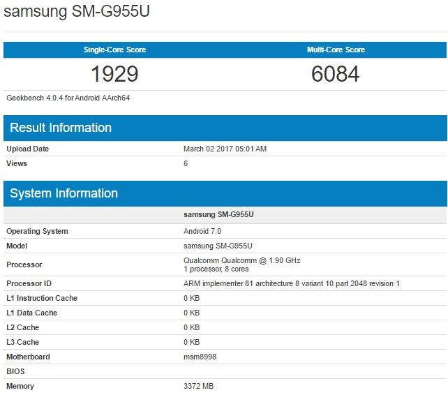 Результаты тестирования Snapdragon 835 в GeekBench на примере Samsung Galaxy S8 Plus SM-G955U