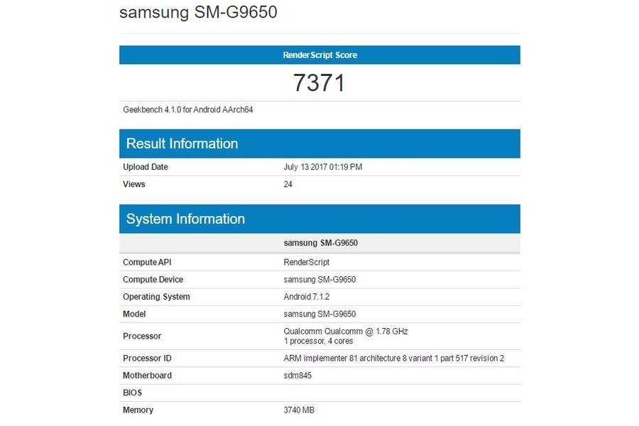 Samsung Galaxy S9 Plus (SM-G9650) засветился в базе Geekbench