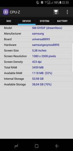 Samsung Galaxy S8 SM-G950F в CPU-Z