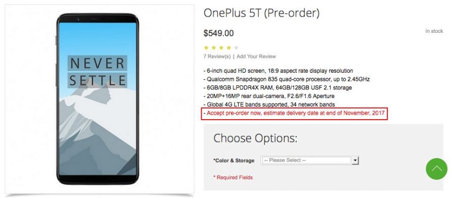 Дата выхода OnePlus 5T по версии OppoMart