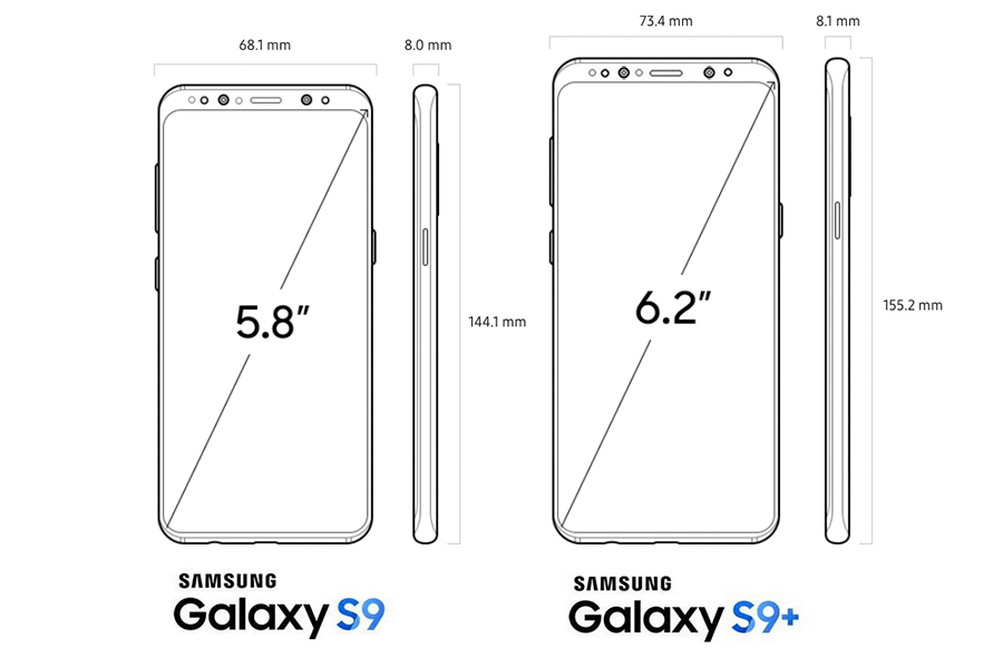 Размеры Samsung Galaxy S9 и S9 Plus: чуть меньше предшественников