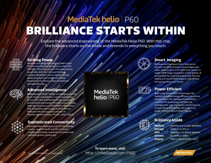 Официальный слайд производителя с фишками MediaTek Helio P60