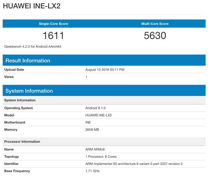 Результаты тестирования Huawei Nova 3i на базе HiSilicon Kirin 710