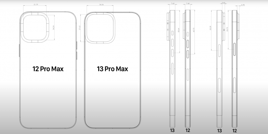 Размеры Apple iPhone 13 Pro Max в сравнении с 12 Pro Max на Cad-рендере